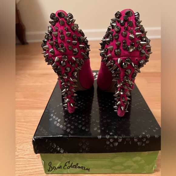Sam Edelman S-Lorissa Studded Spike pink suede Pump - Picture 2 of 5